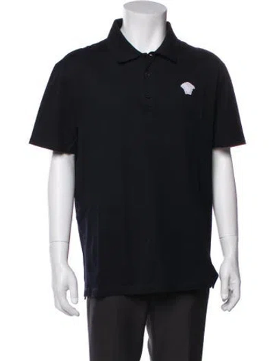 Pre-owned Versace Medusa Insignia V-neck Polo Shirt In Blue