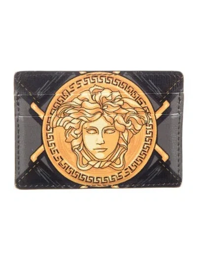 Pre-owned Versace Medusa Insignia Wallet In Black