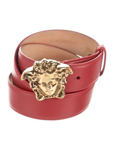Pre-owned Versace Medusa Insignia Wide Waist Belt In Red