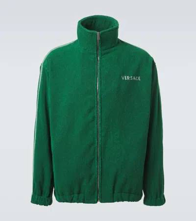 Versace Medusa Jacquard Cotton Terry Jacket In Green