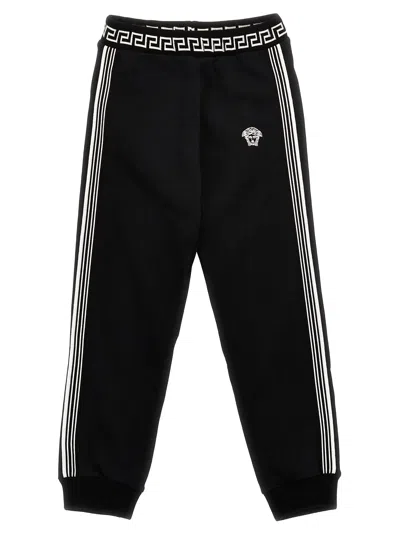 Versace Kids' Logo Embroidered Tracksuit Pants In Black