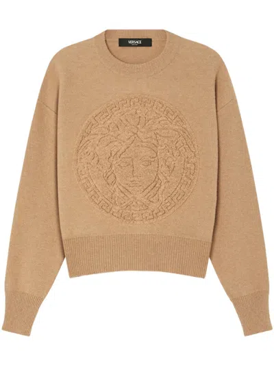 Versace Medusa Wool-blend Knit Towel Sweater In 1kh40 Beige