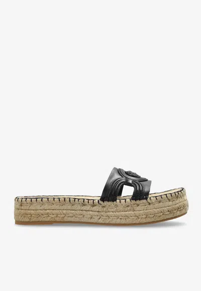 VERSACE MEDUSA JUTE AND LEATHER SLIDES