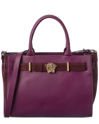 Versace Medusa Large Leather & Suede Tote In Purple