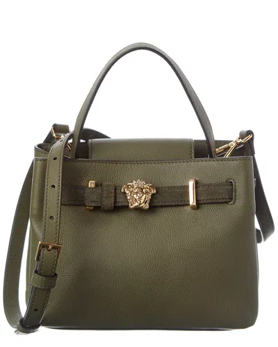 Versace Medusa Leather & Suede Tote In Green