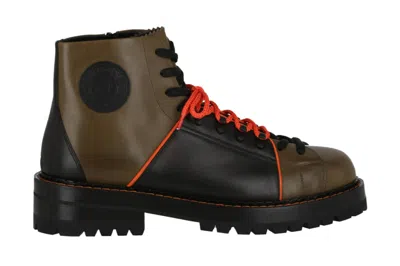 Pre-owned Versace Medusa Leather Ankle Boots Black Brown In Black/brown/orange
