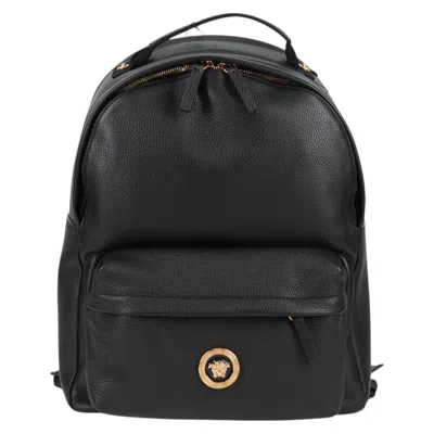 Pre-owned Versace Medusa Leather Backpack Bag () In Black