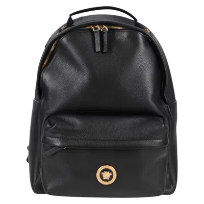 Pre-owned Versace Medusa Leather Backpack Bag () In Black