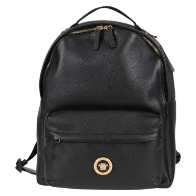 Pre-owned Versace Medusa Leather Backpack Bag () In Black