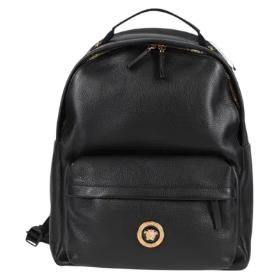 Pre-owned Versace Medusa Leather Backpack Bag () In Black