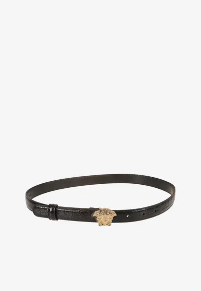 Versace Medusa Leather Belt In Black