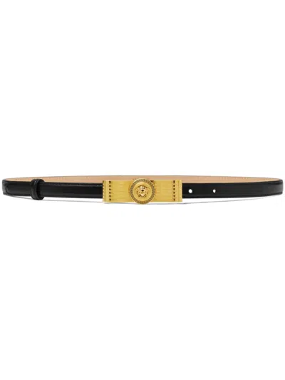 Versace Gianni Ribbon Leather Belt 1.5 Cm In Grey