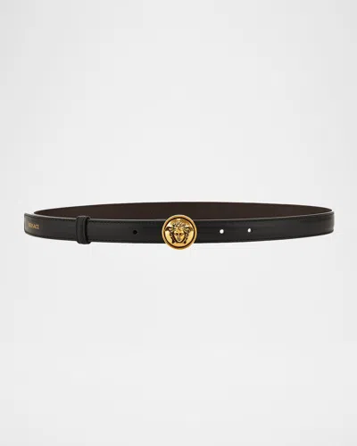 Versace Medusa Leather Belt In Black-gold