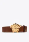 Versace La Medusa Leather Belt In Brown