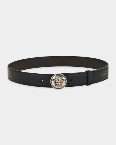Versace Medusa Leather Belt In Black