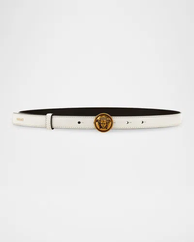 Versace Medusa Leather Belt In White-gold
