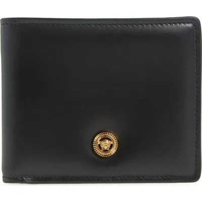 Versace Medusa Leather Bifold Wallet In Black- Gold