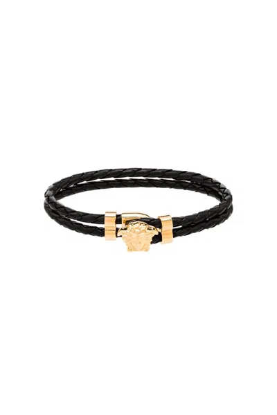 Versace Medusa Leather Bracelet In Black