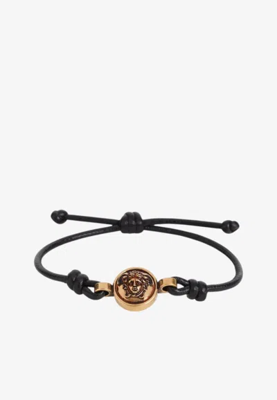 Versace Medusa Leather Bracelet In Black