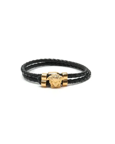 Versace Medusa Leather Bracelet In Black