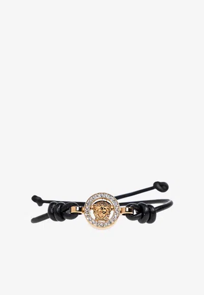 Versace Medusa Leather Bracelet In Black