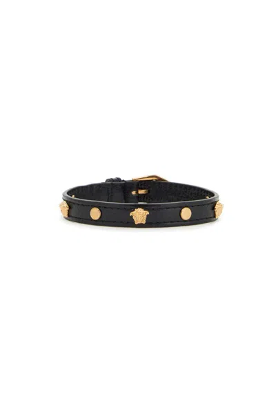 Versace Medusa Leather Bracelet In Black