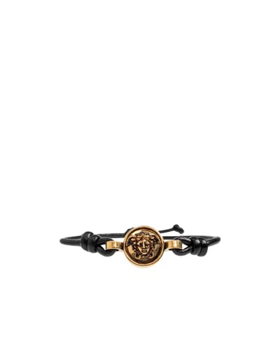 Versace Medusa Leather Bracelet In Black