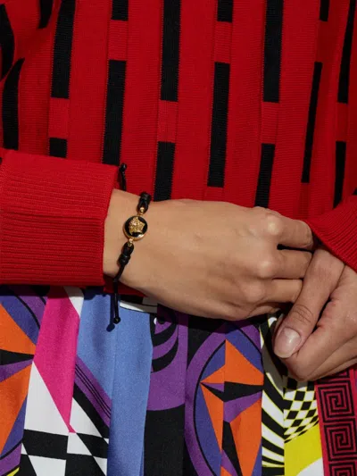 Versace Medusa Leather Bracelet In Black