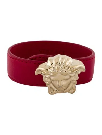 Pre-owned Versace Medusa Leather Bracelet In Red
