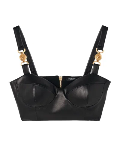 Versace Medusa Leather Bralette In Black