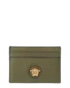 Versace Medusa Leather Card Holder In Green