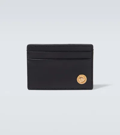 Versace Medusa Leather Card Holder In Nero-oro