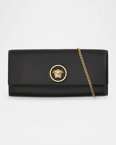 Versace Medusa Leather Clutch Bag In Black