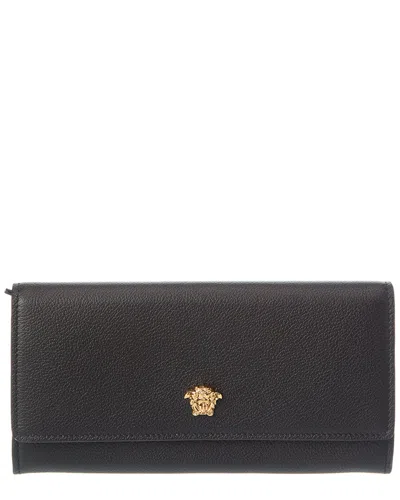 Versace Medusa Leather Continental Wallet In Black