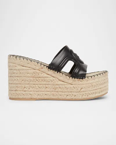 Versace Medusa Leather Espadrille Wedge Mules In Black
