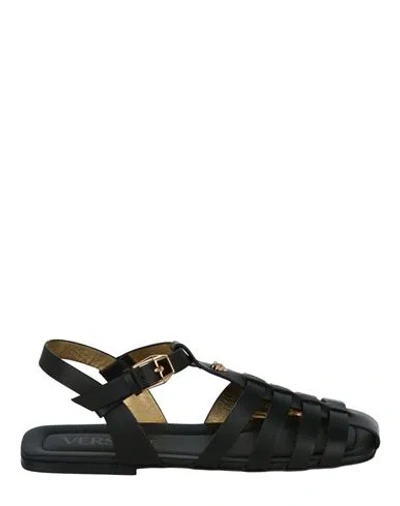 Versace Medusa Leather Fisherman Sandals Man Sandals Black Size 9 Calfskin