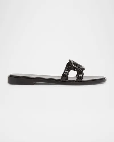 VERSACE MEDUSA LEATHER FLAT SLIDE SANDALS