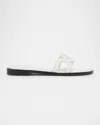 Versace Medusa Leather Flat Slide Sandals In Porcelain White