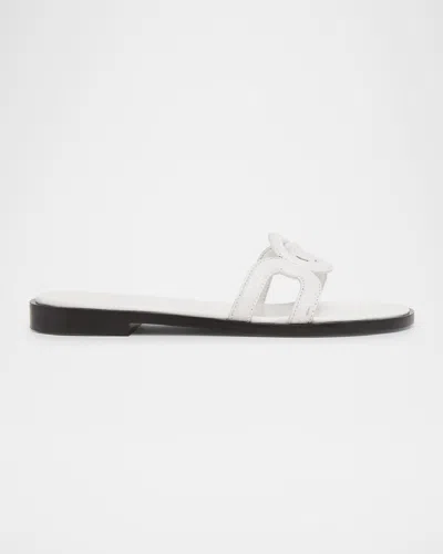 VERSACE MEDUSA LEATHER FLAT SLIDE SANDALS