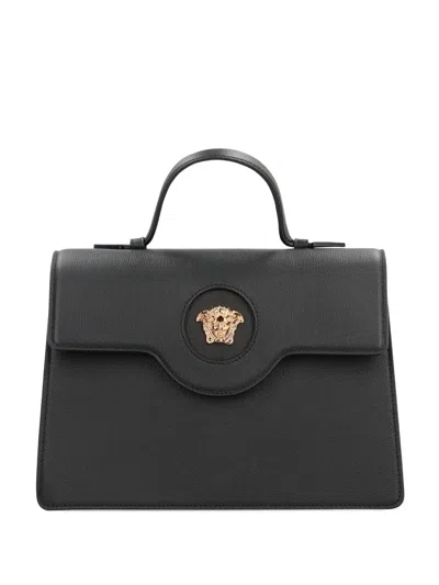 Versace Medusa Leather Handbag In Black
