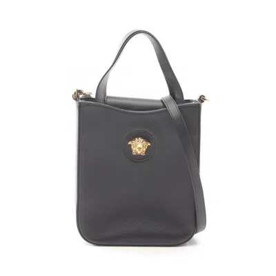 Versace Medusa Leather Handbag In Black