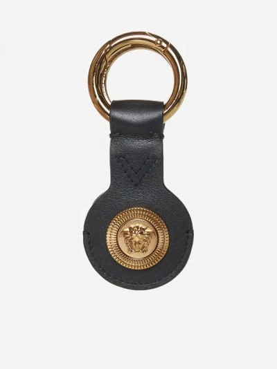 Versace Medusa Head Leather Keyring In Nero