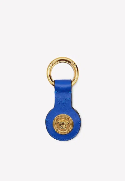 Versace Medusa Plaque Keychain In Blue