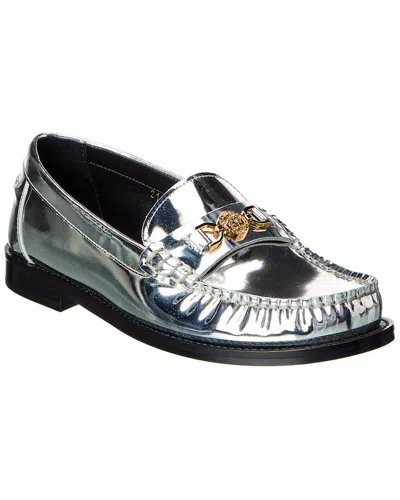 Versace Medusa Leather Loafer In Silver
