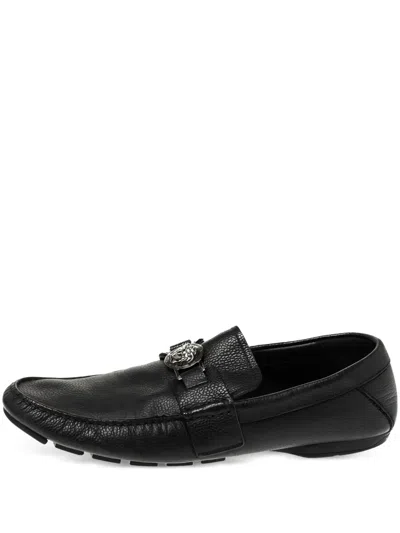 Pre-owned Versace Medusa Leather Loafers In Black