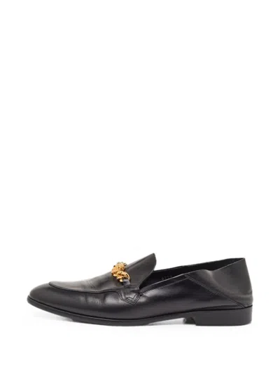 Pre-owned Versace Medusa Leather Loafers In Black