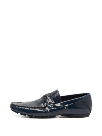 Pre-owned Versace Medusa Leather Loafers In Blue