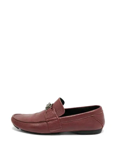 Pre-owned Versace Medusa Leather Loafers In Red