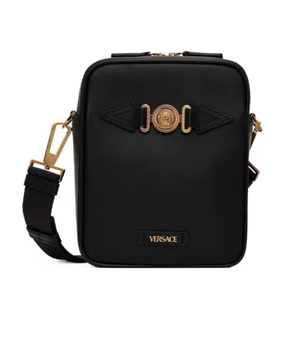 Versace Medusa Leather Messenger Bag In Black