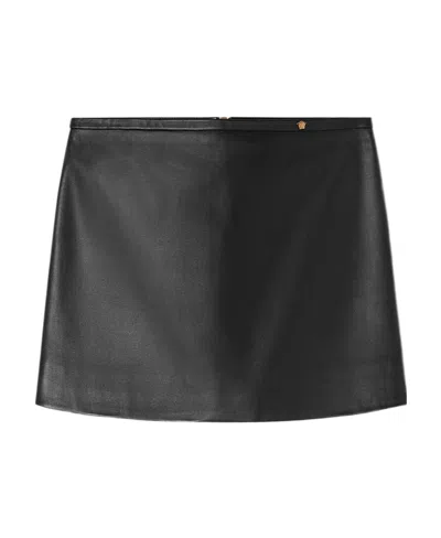 Versace Medusa Leather Miniskirt In Black